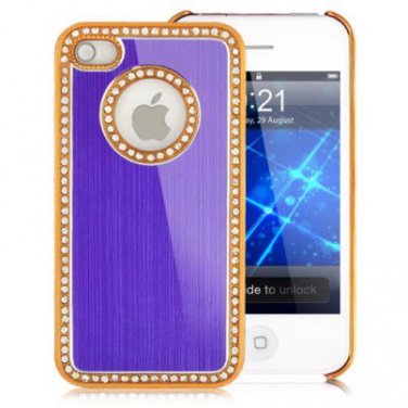 Rhinestone Inlaid Brushed Hard Case For iPhone 4S - Purple