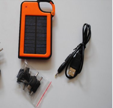 Universal solar battery charger for cell phones ,with hook-orange