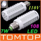 Ultra Bright 6000-6500k E27 7W 110V 108 LED Light Bulb Corn light LED Lamp Drop shipping