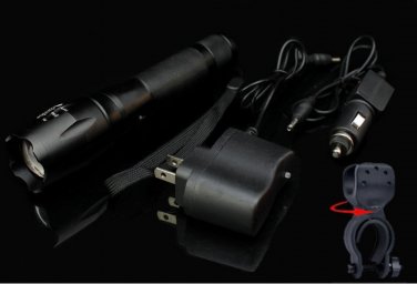 2000 Lumen Flashlight Cree XML XM-L T6 Torch  Waterproof FlashLights + 2Charger + Mount