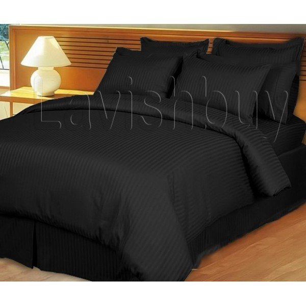 1000TC Egyptian Cotton Black Stripe King Fitted Sheet And Duvet Cover
