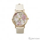 Ivory Leather Fashion Watch with Floral Design