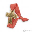 Coral Stretch Fashion Bracelet with Gold Tone Sideways Cross