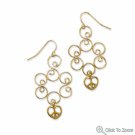 Golden Swirl Brass Earrings with Heart Peace Sign Charms Golden Swirl Brass Earrings with Heart Peace Sign Charms