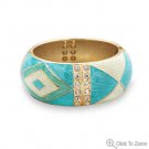 Pearlescent Turquoise Enamel Diamond Pattern Bangle Bracelet