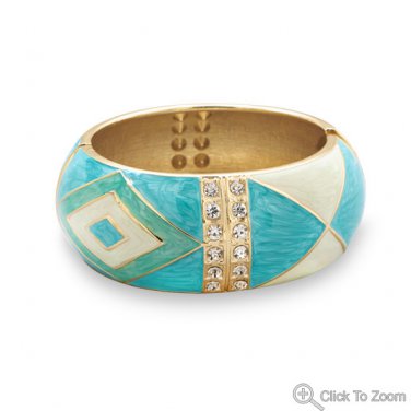 Pearlescent Turquoise Enamel Diamond Pattern Bangle Bracelet