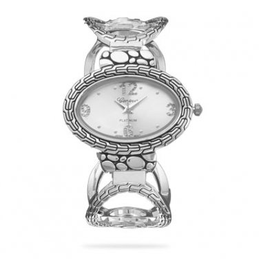 Oxidized Oval Link Hinged Fashion Cuff Watch