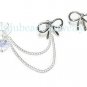 Silver Skinny Bows Swarovski Chain Ear Cuff Set
