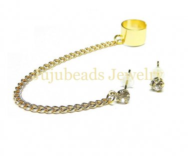 Crystal Gold Studs Simple Ear Cuff Set