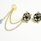 Cute Black Owls Gold Swarovski Chain Ear Cuff