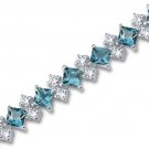 13.5 cts Princess Cut London Blue Topaz Silver Bracelet