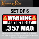 357 Magnum Warning Sticker 3" x 1.5" Firearm Gun .357 Mag Vinyl Decal WS3 6 PACK