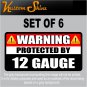 12 Gauge Warning Sticker 3" x 1.5" Firearm Gun Ammo Vinyl Decal WS3 6 PACK
