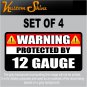 12 Gauge Warning Sticker 3" x 1.5" Firearm Gun Ammo Vinyl Decal WS3 4 PACK