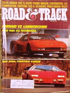 1986 R&T FERRARI TESTAROSSA VOLVO 740 CONTINENTAL MK VII HONDA CRX Si