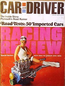 JAN 1968 CAR & DRIVER PLYMOUTH ROAD RUNNER ALFA ROMEO A-H SPRITE BMW LOTUS SAAB