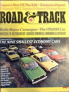 1975 R&T TRIUMPH TR-7 TOYOTA SR-5 PICKUP JAGUAR XJS RENAULT 23 HONDA CIVIC RS