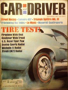 SEP 1967 CAR and DRIVER TRIUMPH SPITFIRE MK. III MASERATI QUATROPORTE CAMARO 427