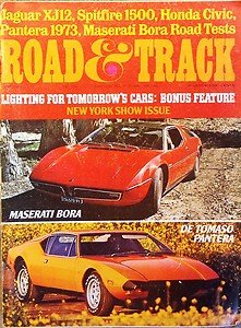 1973 R&T MASERATI BORA PANTERA JAGUAR XJ12 TRIUMPH SPITFIRE 1500 AUSTIN MARINA