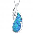 Tear Drop Firey Blue Opal Pendant in Sterling Silver