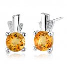 1.5 cts Round Cut Citrine Sterling Silver Earrings