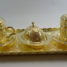 Turkish Handmade Coffee Espresso Cup Set - 2 Cups and Sugar Bowl with Service Tray - Gold