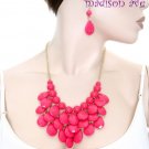 FUCHSIA GOLD FACETED TEARDROP COLORED STONE NECKLACE & EARRING