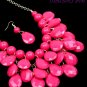 FUCHSIA GOLD FACETED TEARDROP COLORED STONE NECKLACE & EARRING