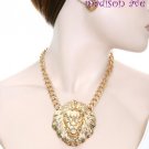 GOLD CHAIN WITH LION PENDANT NECKLACE & EARRING SET