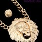 GOLD CHAIN WITH LION PENDANT NECKLACE & EARRING SET