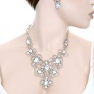 RHODIUM CRYSTAL FACETED COLORED STONE NECKLACE & EARRING