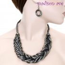 HEMATITE BRAIDED NECKLACE & EARRING SET