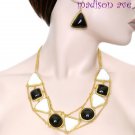 BLACK WHITE COLORED STONE NECKLACE & EARRING SET
