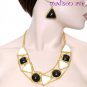BLACK WHITE COLORED STONE NECKLACE & EARRING SET