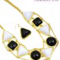 BLACK WHITE COLORED STONE NECKLACE & EARRING SET