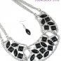 RHODIUM BLACK FACETED STONE NECKLACE & EARRING SET