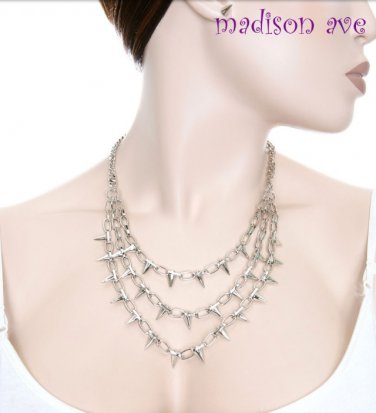 MULTI LINE CHAIN & SPIKE NECKLACE & EARRING SET