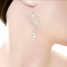 SILVER RHINESTONED HEART EARRING