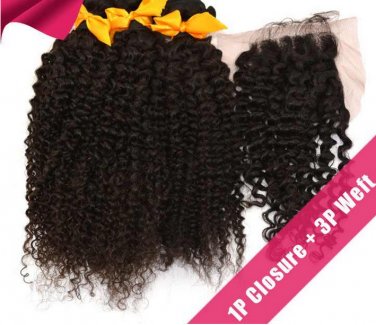 3pcs 16 with a pc 12  5A Peruvian Virgin Hair With  Lace Top Closure,4PCS Bundle Best Match