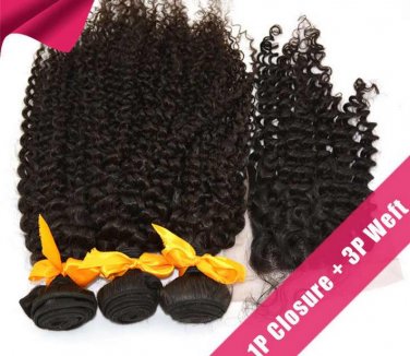 3pcs 24 with a pc 16 5A Peruvian Virgin Hair With  Lace Top Closure,4PCS Bundle Best Match