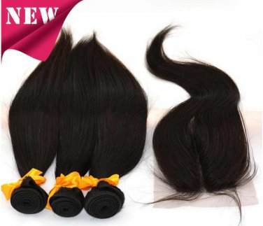 3pcs 20 with a pc 14  5A Peruvian Virgin Hair With  Lace Top Closure,4PCS Bundle Best Match