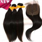 3pcs 22 with a pc 14 5A Peruvian Virgin Hair With  Lace Top Closure,4PCS Bundle Best Match