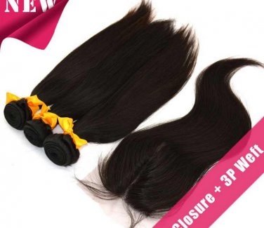 3pcs 30with a pc 20  5A Peruvian Virgin Hair With  Lace Top Closure,4PCS Bundle Best Match