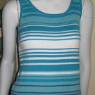 End on End Knitwear AQUA, WHITE & MEDIUM BLUE Sweater Tank Top SZ S