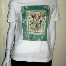 Petite Sophisticate White with Center Design Beaded T-Shirt Size Small
