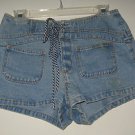 DENIM SHORTS BY BREAKER BLUE JEANS, SIZE 7. BLUE & WHITE DECORATIVE TIE