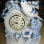 VINTAGE LINDEN ALARM CLOCK, BLUE/WHITE W BIRD & FLOWERS