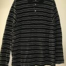 Men's Nautica Black & White Striped Polo Style Shirt Size L Long Sleeve