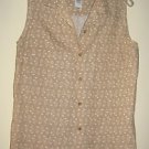 LIZGOLF SHIRT, SIZE MEDIUM, LINEN BLEND, BEIGE & IVORY FLORAL DESIGN, SLEEVELESS