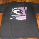 BOY'S RIP CURL T-SHIRT, BLACK WITH PURPLE, BLUE, BLACK & WHITE GRAPHICS, SIZE XL